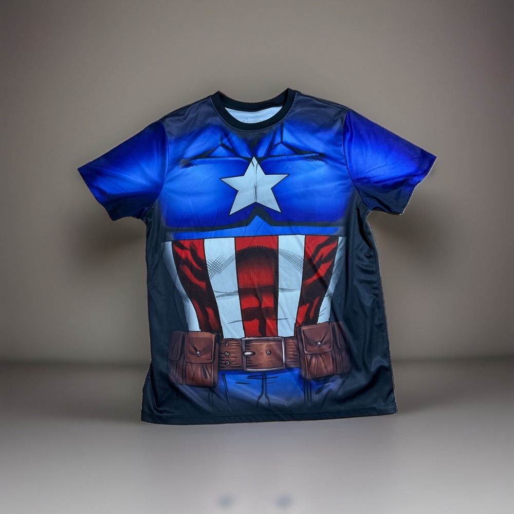 Marvel Captain America T-Shirt Size M Blue Red White Polyester